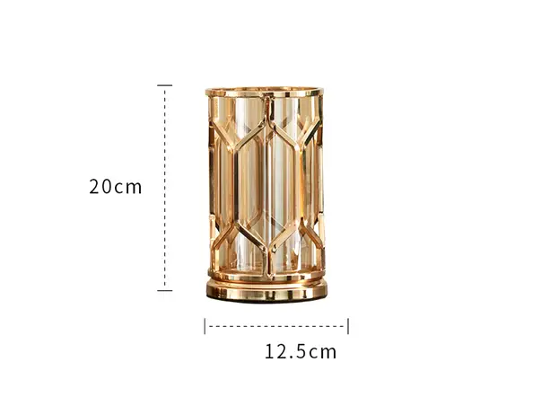 vaza decorativa din sticla cu suport metalic auriu 20 cm inaltie