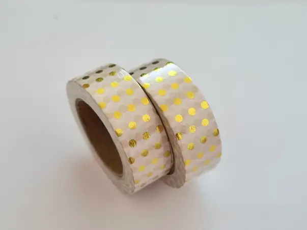washi tape alb cu buline aurii