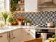 autocolant contrablat bucatarie retro floral alb negru