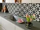 autocolant perete model retro cu flori alb negru folina rola 67x200 cm s03