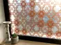 Folie geam autoadezivă, Folina Erra Brown, sablare cu model geometric maro, 90 cm lăţime