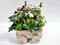 Decoraţiune din lemn, Folina, cărucior cu plante artificiale verzi