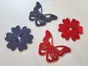 Set 4 stickere Clara, flori şi fluturi din oglindă acrilică gri şi roşie