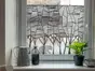 Folie geam autoadezivă, sablare tip bordură decorativă cu model pădure minimalistă, rolă de 45x200 cm, racletă de aplicare inclusă
