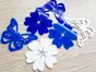 Set 6 decoraţiuni Flora Blue, Folina, model cu fluturi şi flori, dimensiune decorațiuni 15 cm