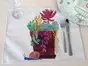 Set 6 Suport farfurie textil, Folina, imprimeu ghiveci cu flori, multicolor, 42x30 cm