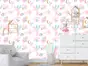 Fototapet cu unicorni roz, flori pastel și accente aurii – decor magic pentru camera fetițelor, vlies, dimensiuni personalizabile