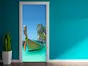 Autocolant uşă Barcă pe plajă exotică, Folina, model cu peisaj, dimensiune autocolant 92x205 cm