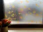 Folie geam autoadezivă, Folina Eva, sablare cu imprimeu floral portocaliu şi mov, lățime 90 cm
