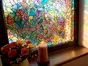 Folie geam autoadezivă Tulia, d-c-fix, sablare cu model tip vitraliu floral multicolor, rolă de 45X500 cm, cu racleta si cutter