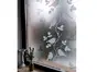  Folie geam autoadezivă, Almeria alb, sablare cu model păsări și crengi, 100 cm lăţime