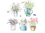 Set 5 stickere Flori în vase colorate, Folina ZDB2255, decor cu flori şi fluturi