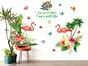 Sticker perete Decor Tropical, palmieri şi păsări flamingo