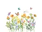 Sticker tip bordură decorativă cu flori de câmp galbene şi fluturi, pentru perete sau geam, 60x85 cm