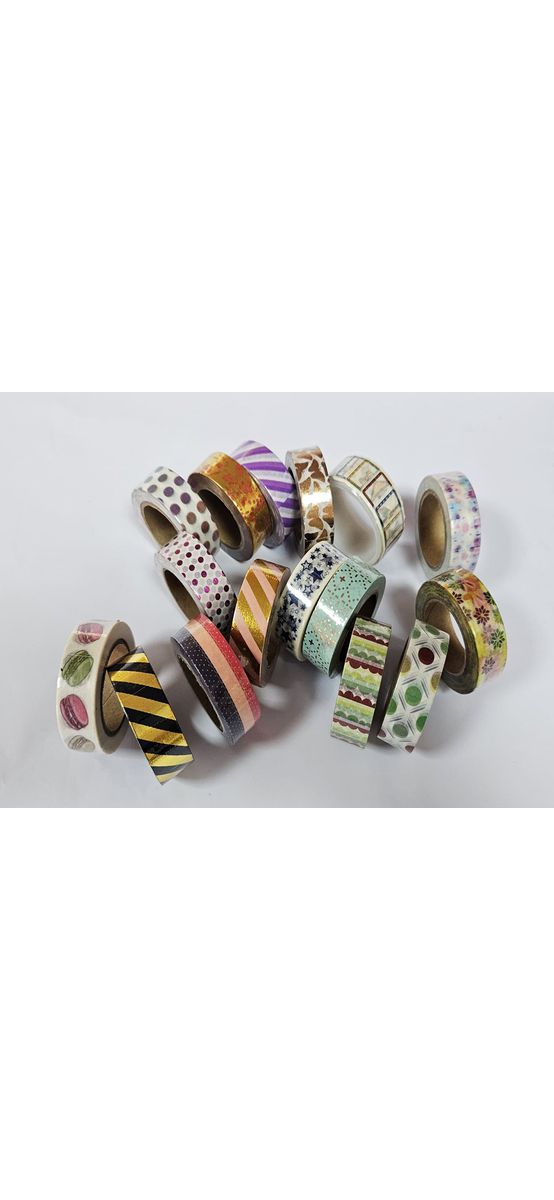 Set 16 role washi tape, benzi adezive cu diferite modele si culori, Folina MIX7
