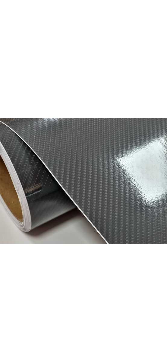 Folie carbon 5D gri lucios, material bubblefree, rolă de 152x200 cm