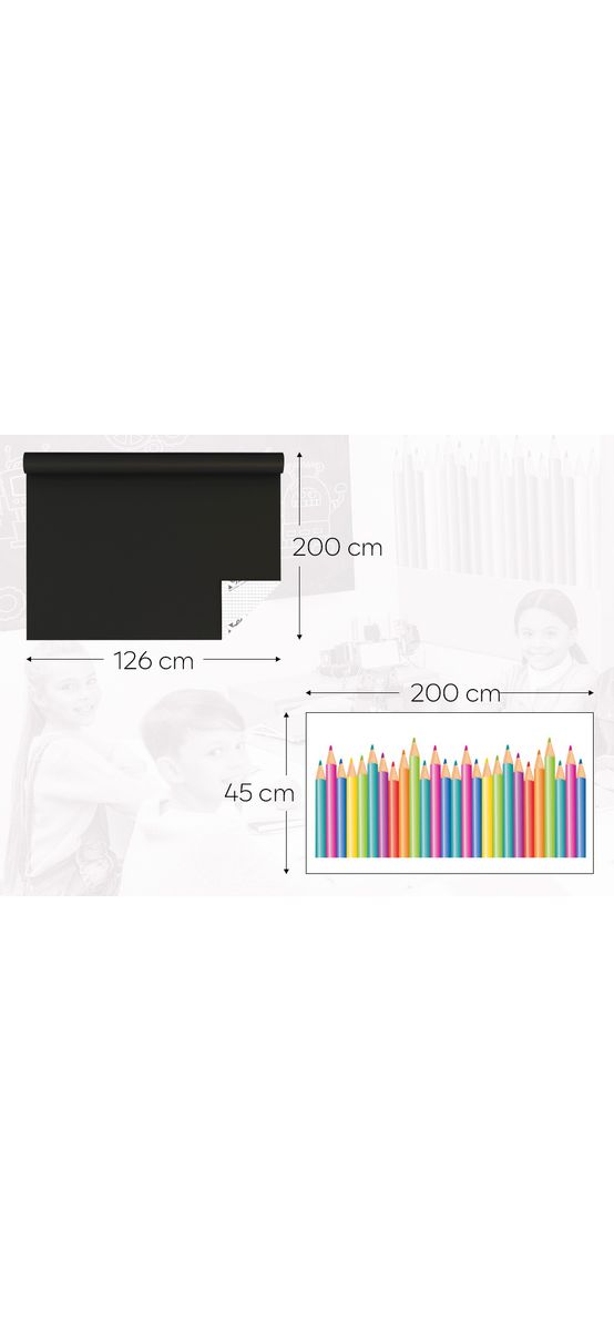Set autocolant tablă de scris neagră şi bordură creioane colorate, Folina EDU71, decor pentru grădiniţe şi şcoli