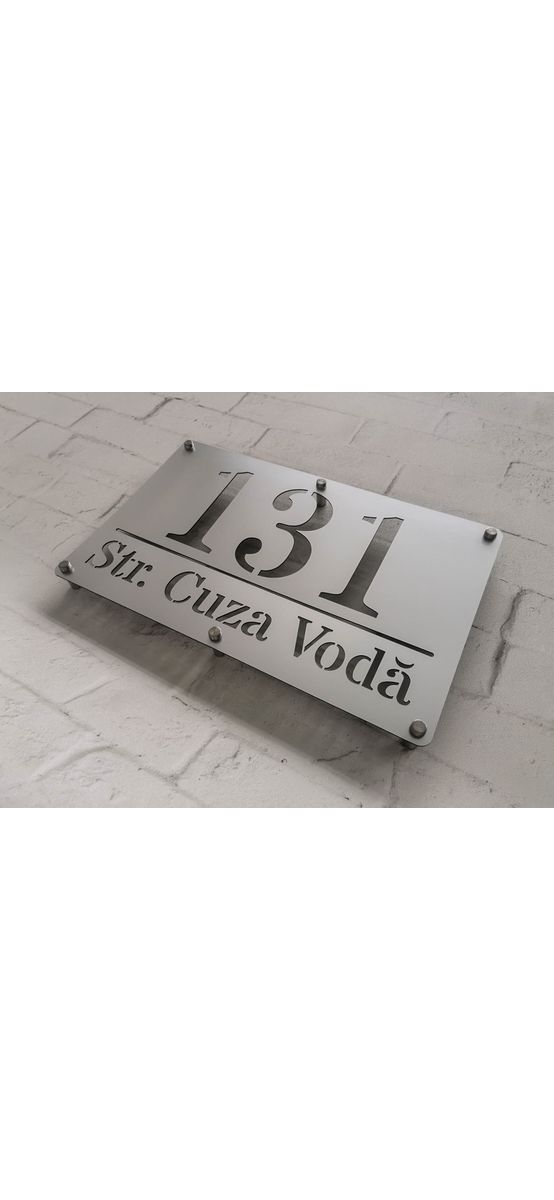 Plăcuţă număr și adresă casă, din bond, cu text personalizat prin decupare