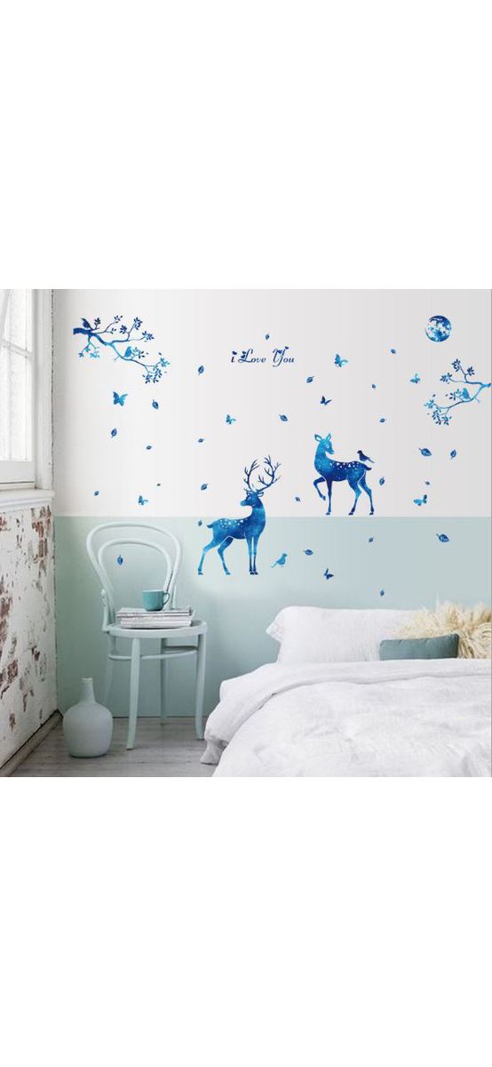 Stickere perete Căprioare, Folina, decor albastru
