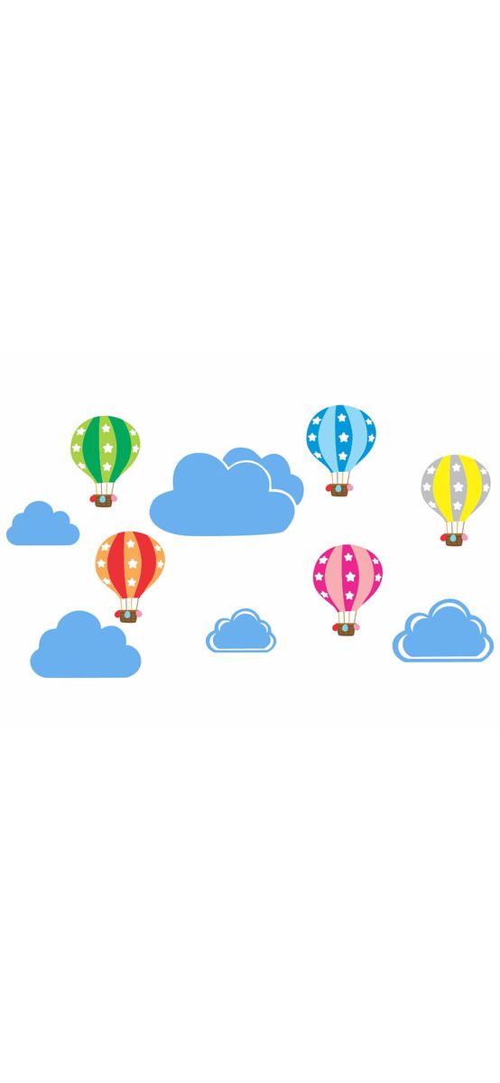 Stickere perete Baloane printre nori, Folina, model multicolor, set stiker 10 bucăți, racletă de aplicare inclusă.