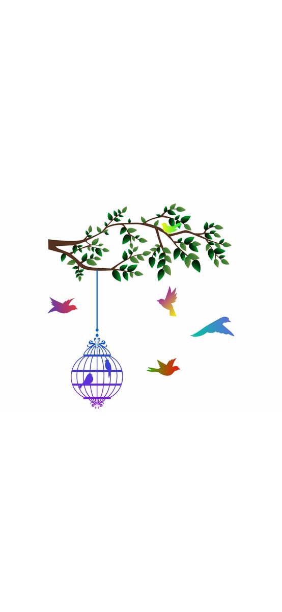 Sticker decorativ pentru perete, Folina, Creangă cu păsări colorate, 60x70 cm