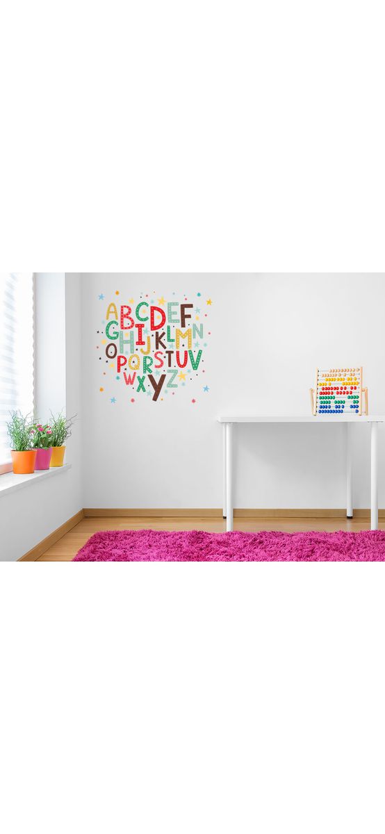 Sticker Alfabetul pentru copii, Folina, multicolor, planșă mare de 100 cm, racletă de aplicare inclusă