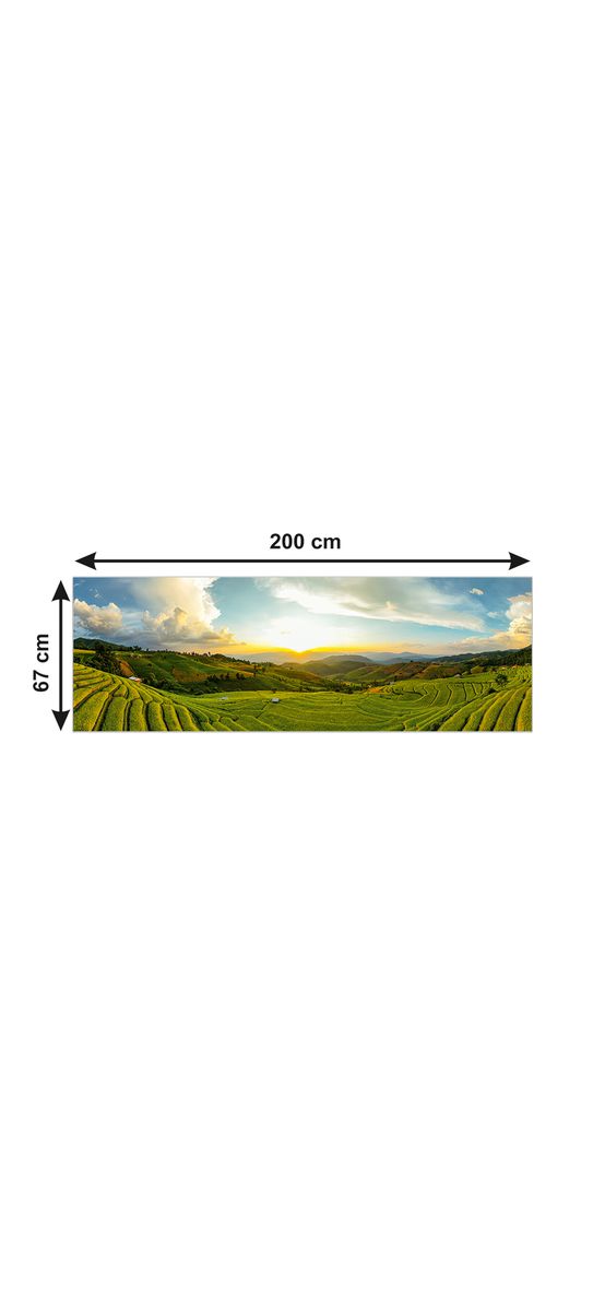 Autocolant perete, Folina, peisaj dealuri verzi la răsăritul soarelui, rolă de 67x200 cm