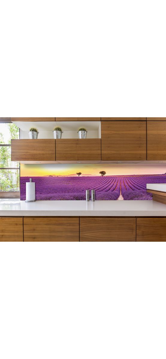 Autocolant perete bucătărie, Folina, peisaj câmp cu lavandă la apus, rolă de 67x200 cm, cu racletă şi cutter incluse