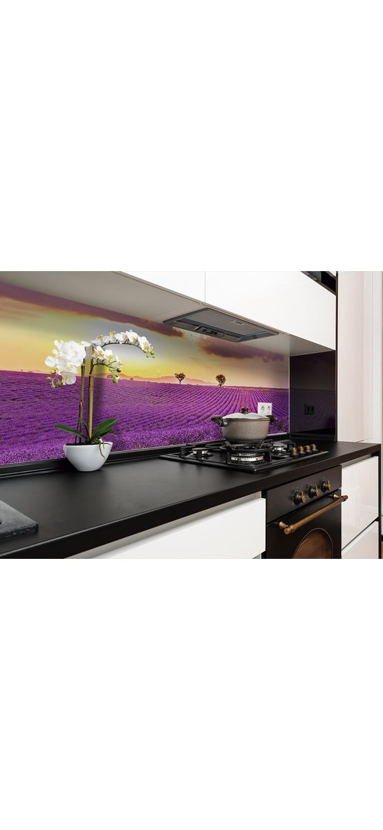 Autocolant perete bucătărie, Folina, peisaj câmp cu lavandă la apus, rolă de 67x200 cm, cu racletă şi cutter incluse