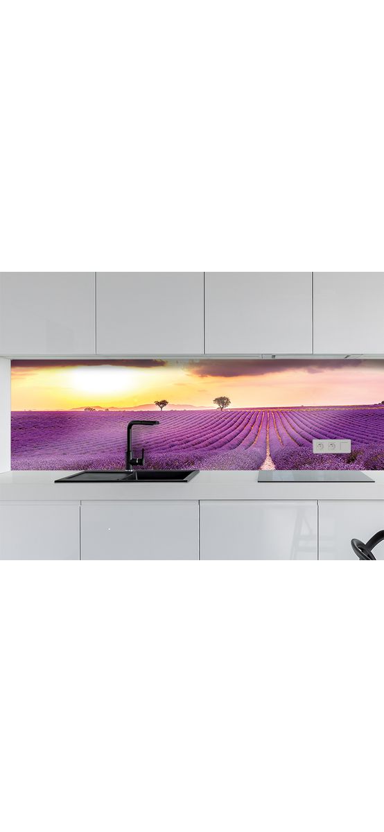 Autocolant perete bucătărie, Folina, peisaj câmp cu lavandă la apus, rolă de 67x200 cm, cu racletă şi cutter incluse