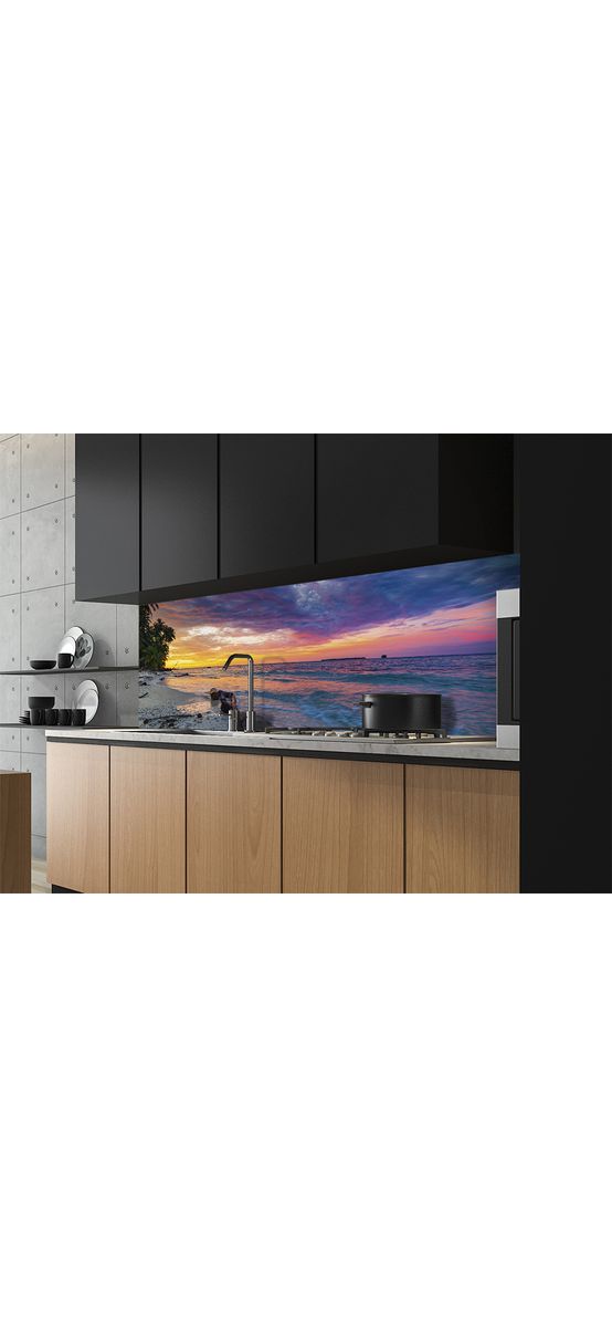 Autocolant perete, Folina, peisaj plajă exotică la apus, rolă de 67x200 cm, cu racletă şi cutter incluse