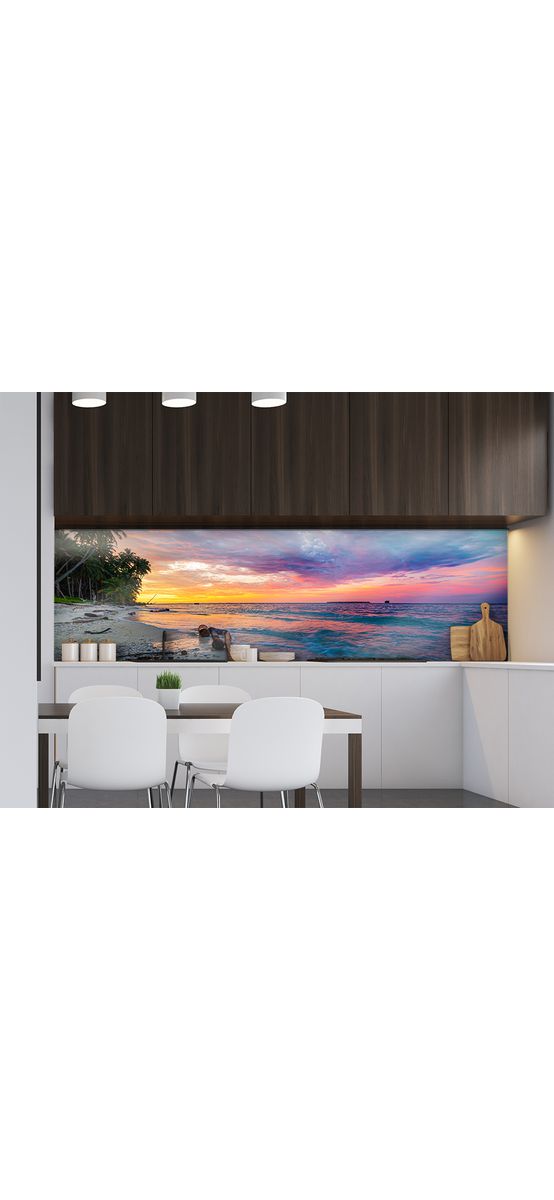 Autocolant perete, Folina, peisaj plajă exotică la apus, rolă de 67x200 cm, cu racletă şi cutter incluse