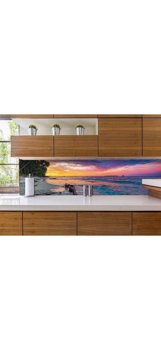 Autocolant perete, Folina, peisaj plajă exotică la apus, rolă de 67x200 cm, cu racletă şi cutter incluse