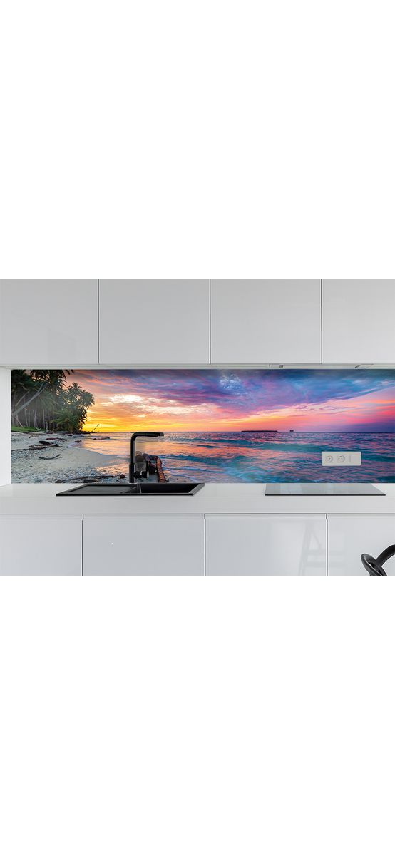 Autocolant perete, Folina, peisaj plajă exotică la apus, rolă de 67x200 cm, cu racletă şi cutter incluse