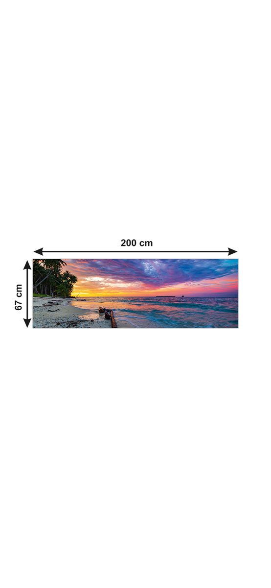 Autocolant perete, Folina, peisaj plajă exotică la apus, rolă de 67x200 cm, cu racletă şi cutter incluse