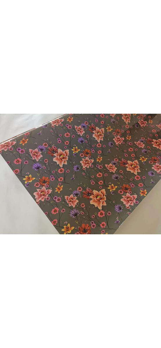 Autocolant mobilă decorativ, Folina, gri cu model floral multicolor,100 cm lățime