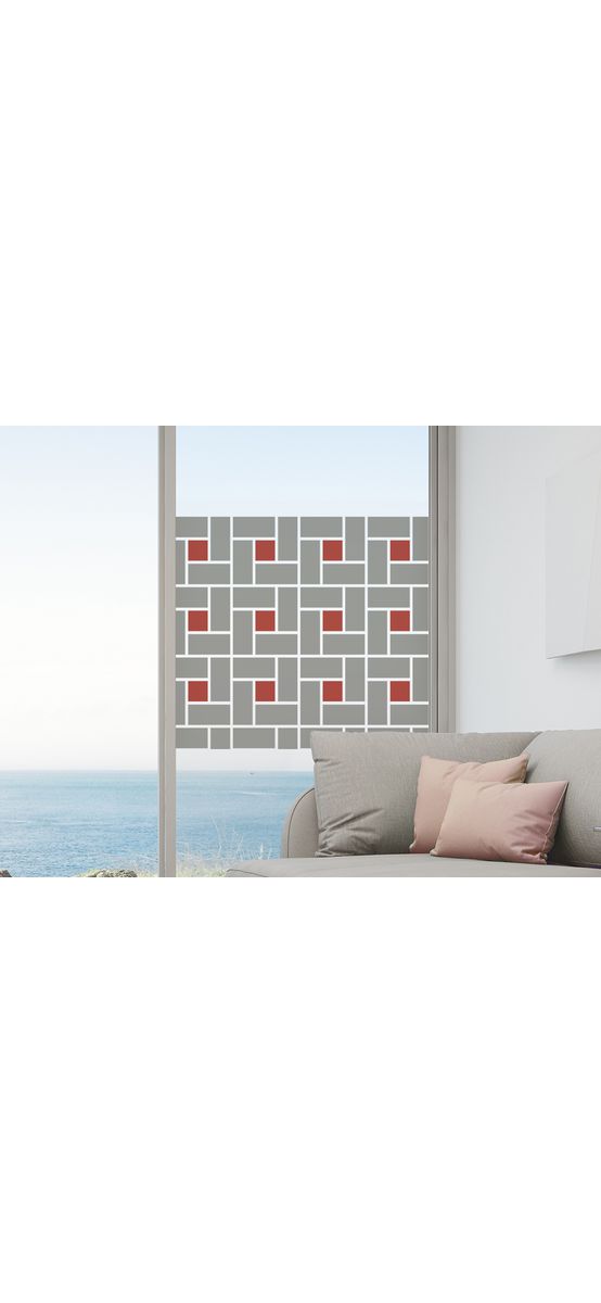 Folie geam autoadezivă Emerson, Folina, model geometric gri cărămiziu, 120 cm lăţime