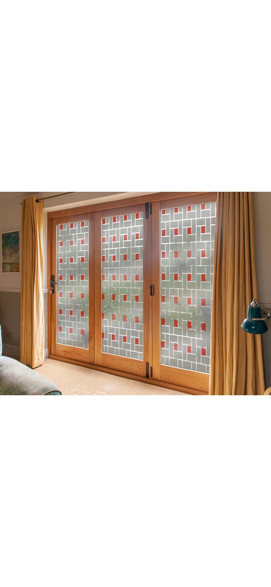 Folie geam autoadezivă Emerson, Folina, model geometric gri cărămiziu, 120 cm lăţime