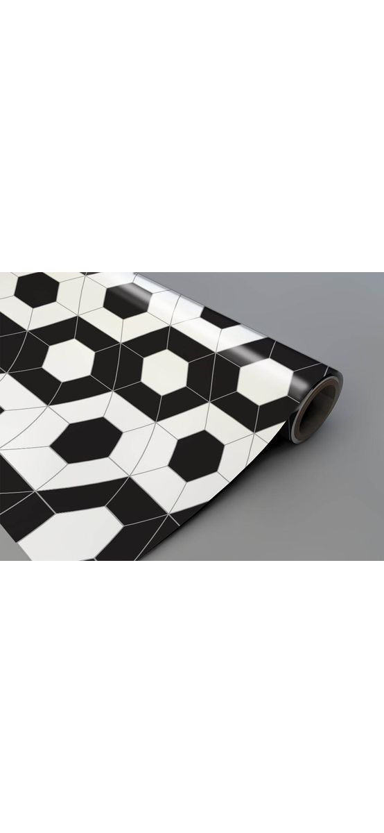 Autocolant perete imitaţie faianţă decorativă, Folina, hexagoane alb cu negru, rolă de 60x200 cm