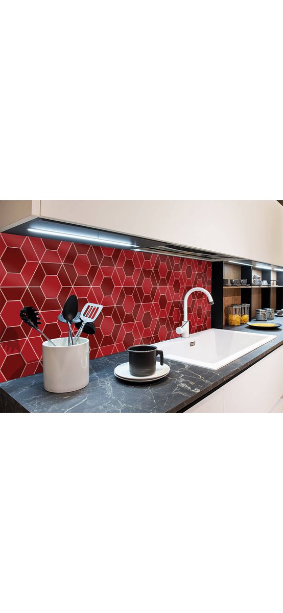 Autocolant perete imitaţie faianţă decorativă, Folina, hexagoane vişinii, rolă de 60x200 cm