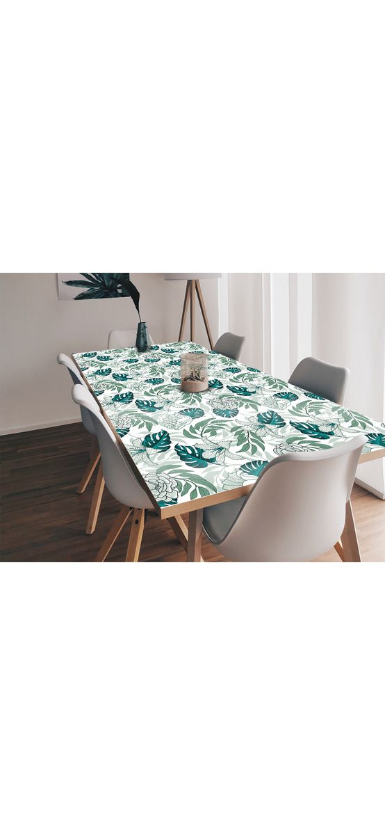 Autocolant blat masă, model frunze tropicale, 100 x 100 cm, racletă inclusă