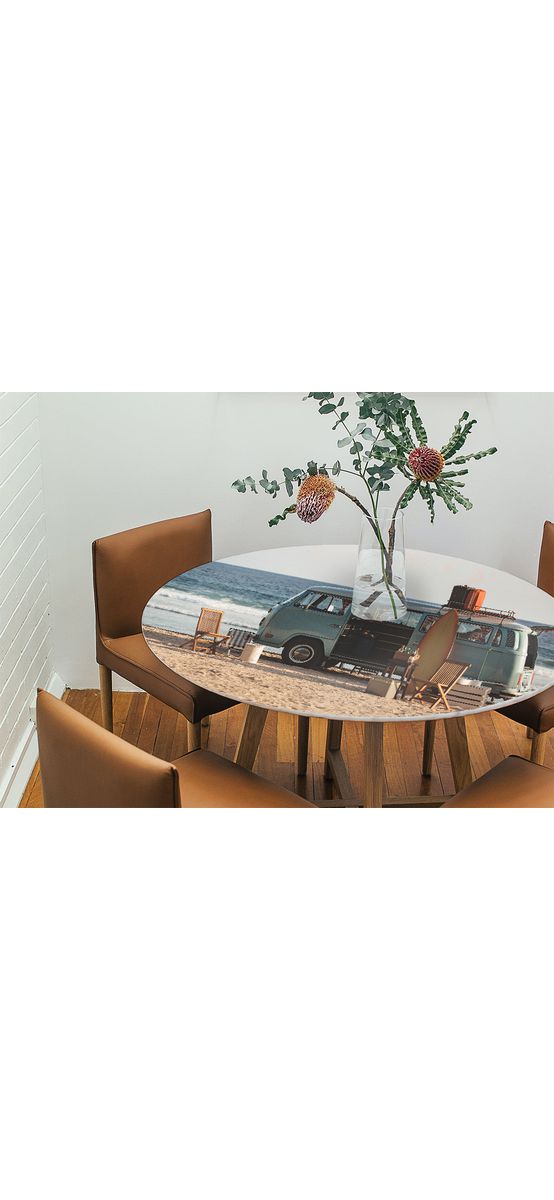 Autocolant blat masă, model plajă vintage, 100 x 100 cm, racletă inclusă