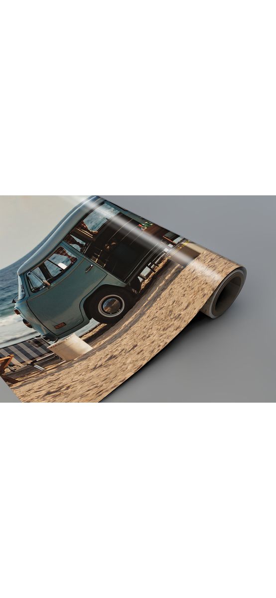 Autocolant blat masă, model plajă vintage, 100 x 100 cm, racletă inclusă