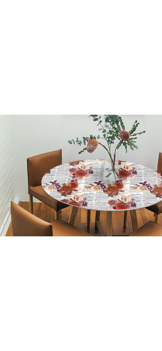 Autocolant blat masă, model ziar cu flori roșii, 100 x 100 cm, racletă inclusă