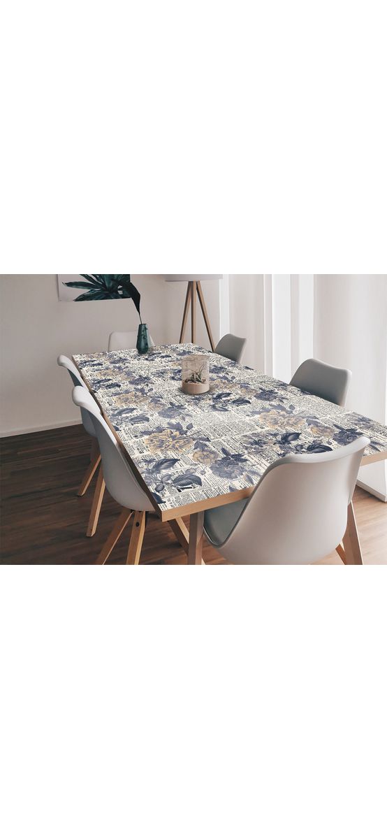 Autocolant blat masă, model ziar cu flori retro, 100 x 100 cm, racletă inclusă