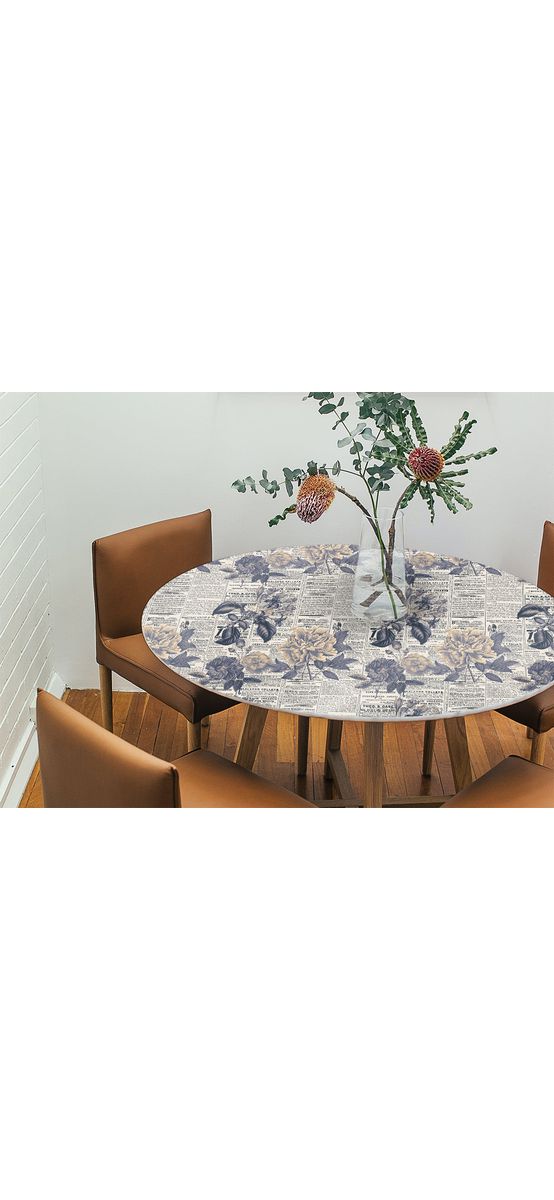 Autocolant blat masă, model ziar cu flori retro, 100 x 100 cm, racletă inclusă