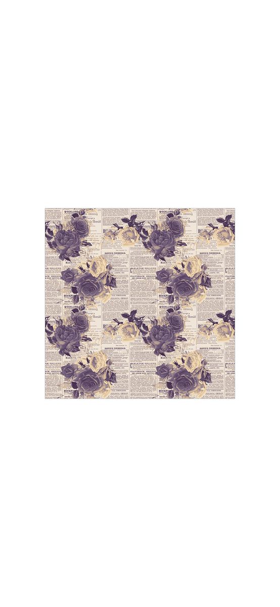 Autocolant mobilă decorativ, model ziar cu flori violet, 100 cm lățime