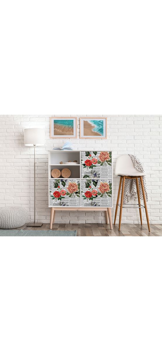 Autocolant decorativ, model ziar cu flori multicolor, 100 cm lățime