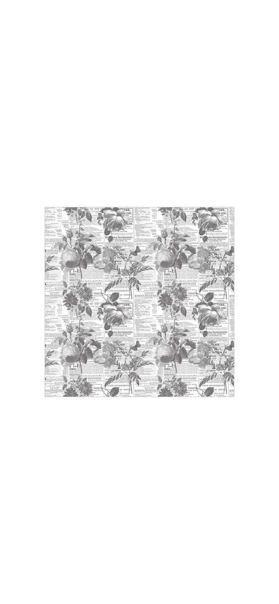 Autocolant mobilă decorativ, model ziar cu flori gri, 100 cm lățime
