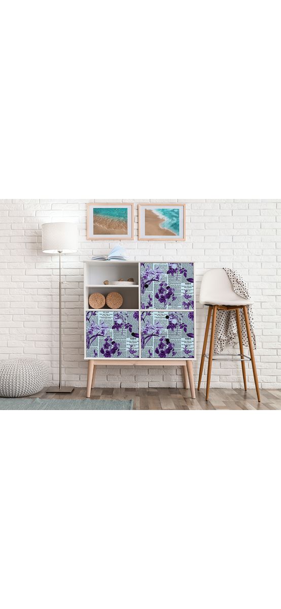 Autocolant decorativ, model ziar cu flori mov, 100 cm lățime